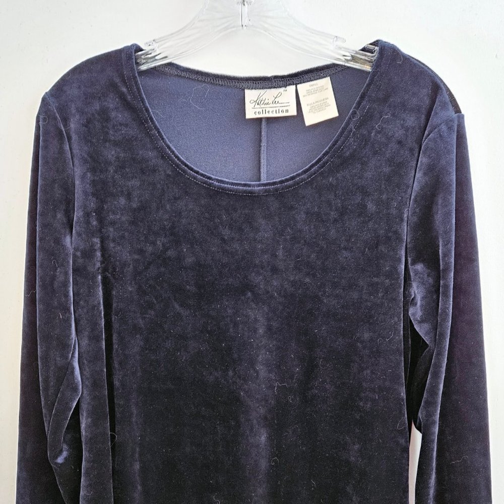 Navy Blue Velvet, Long Sleeved Dress, Kathie Lee Collection, at knee - Size S